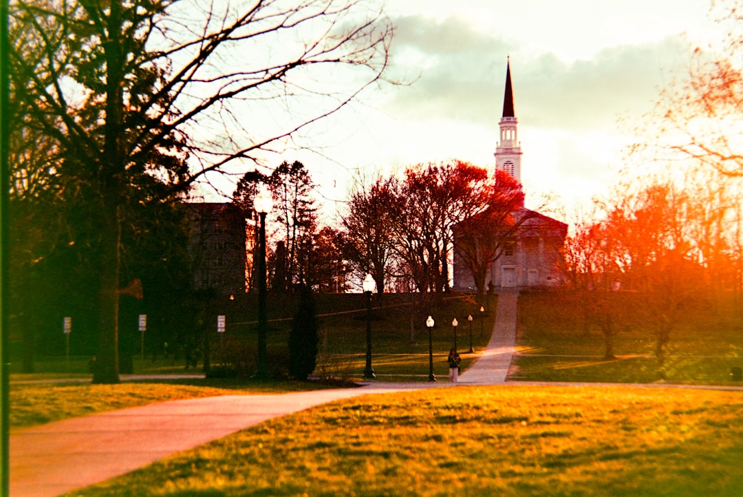 Church campus with steeple and multiple buildings